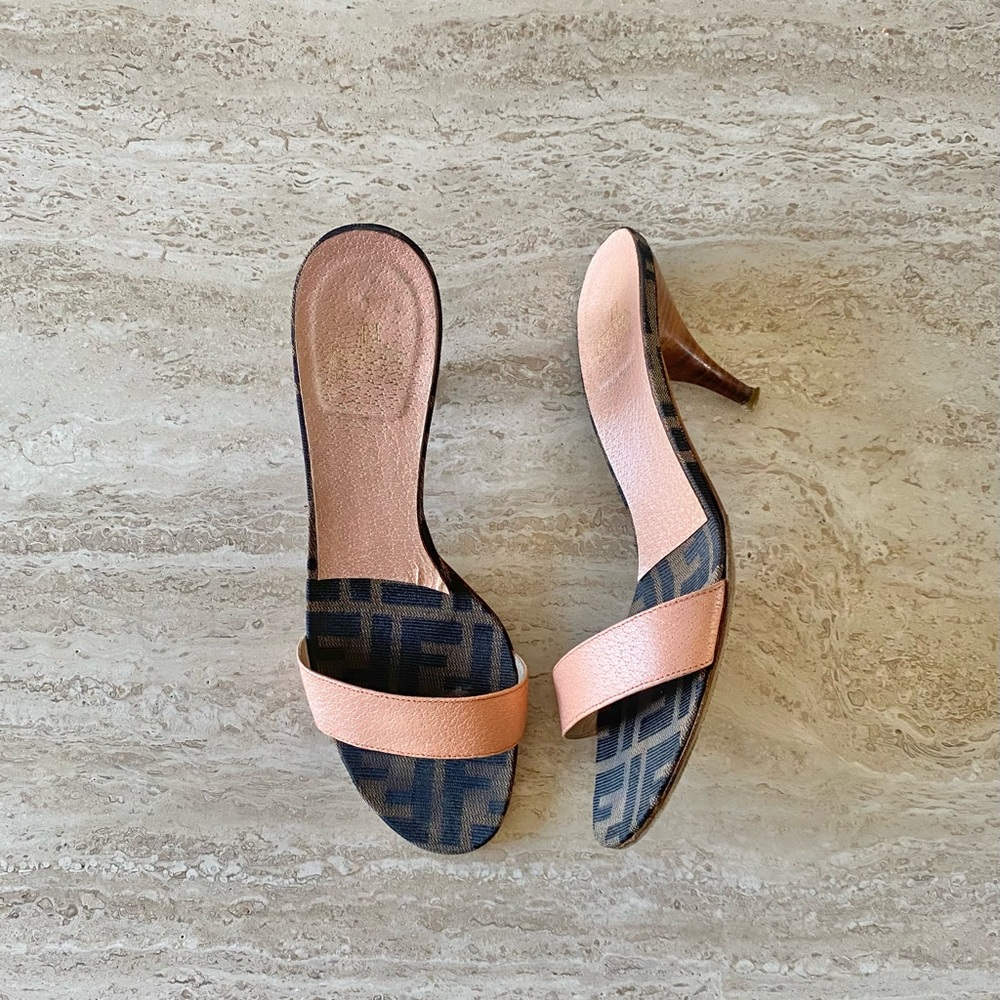 Vintage Fendi FF Canvas Sandal Heels